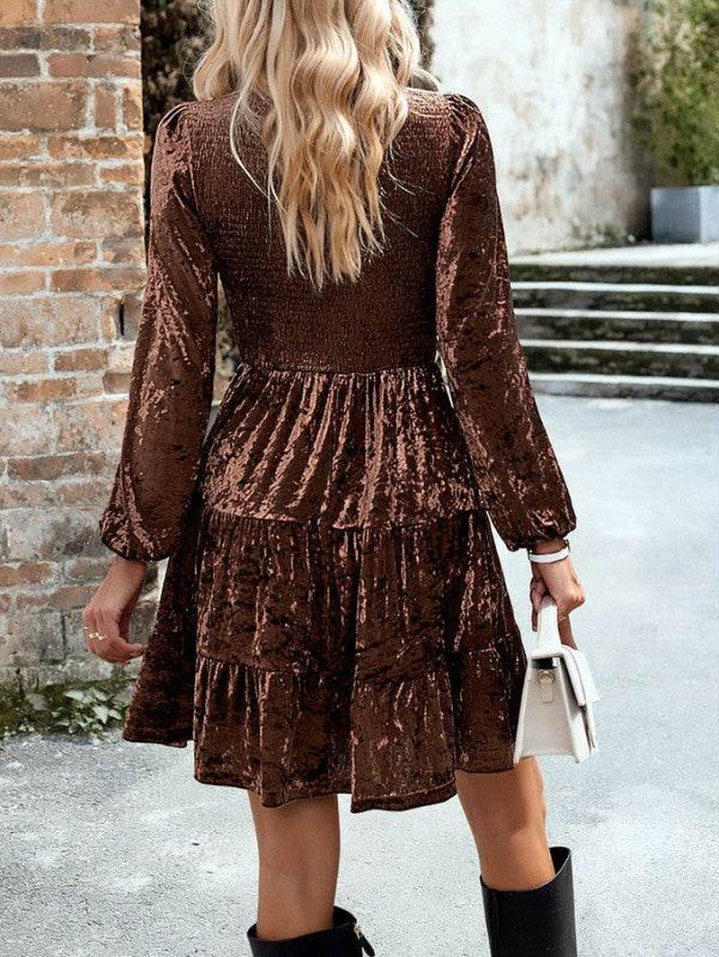 Long Sleeve Smocked Velvet Dress