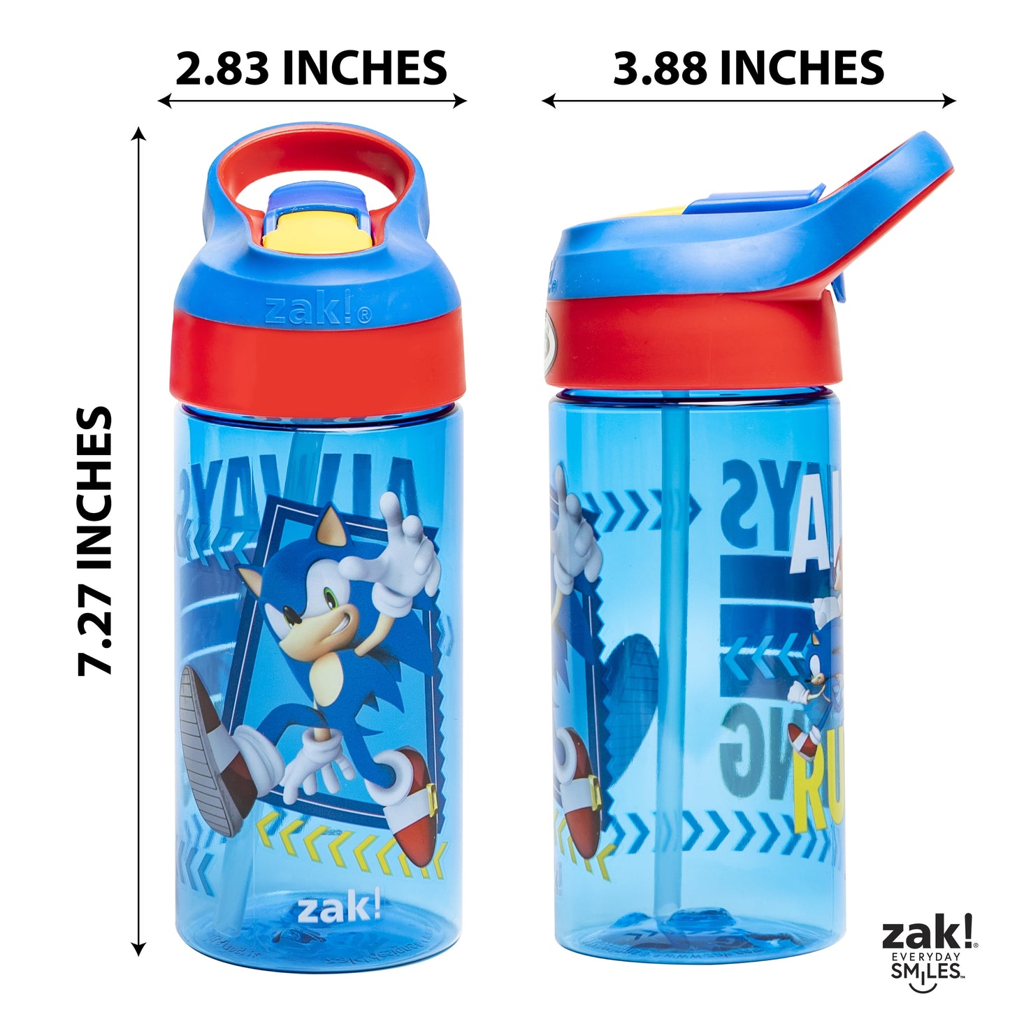 17.5Oz Sonic the Hedgehog Kids Water Bottle with Spout Cover and Built-In Carrying Loop, Made of Durable Plastic, Leak-Proof Design for Travel (17.5 Oz, Pack of 2)