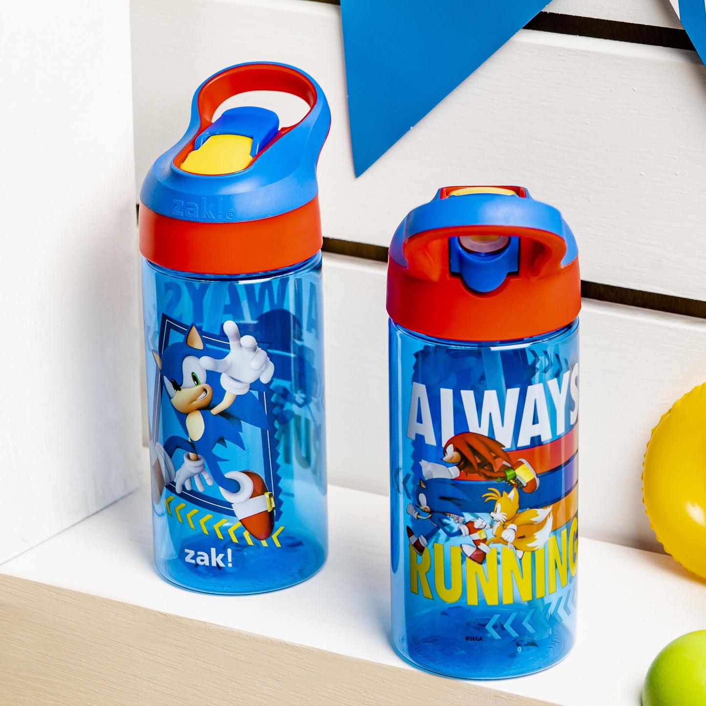17.5Oz Sonic the Hedgehog Kids Water Bottle with Spout Cover and Built-In Carrying Loop, Made of Durable Plastic, Leak-Proof Design for Travel (17.5 Oz, Pack of 2)
