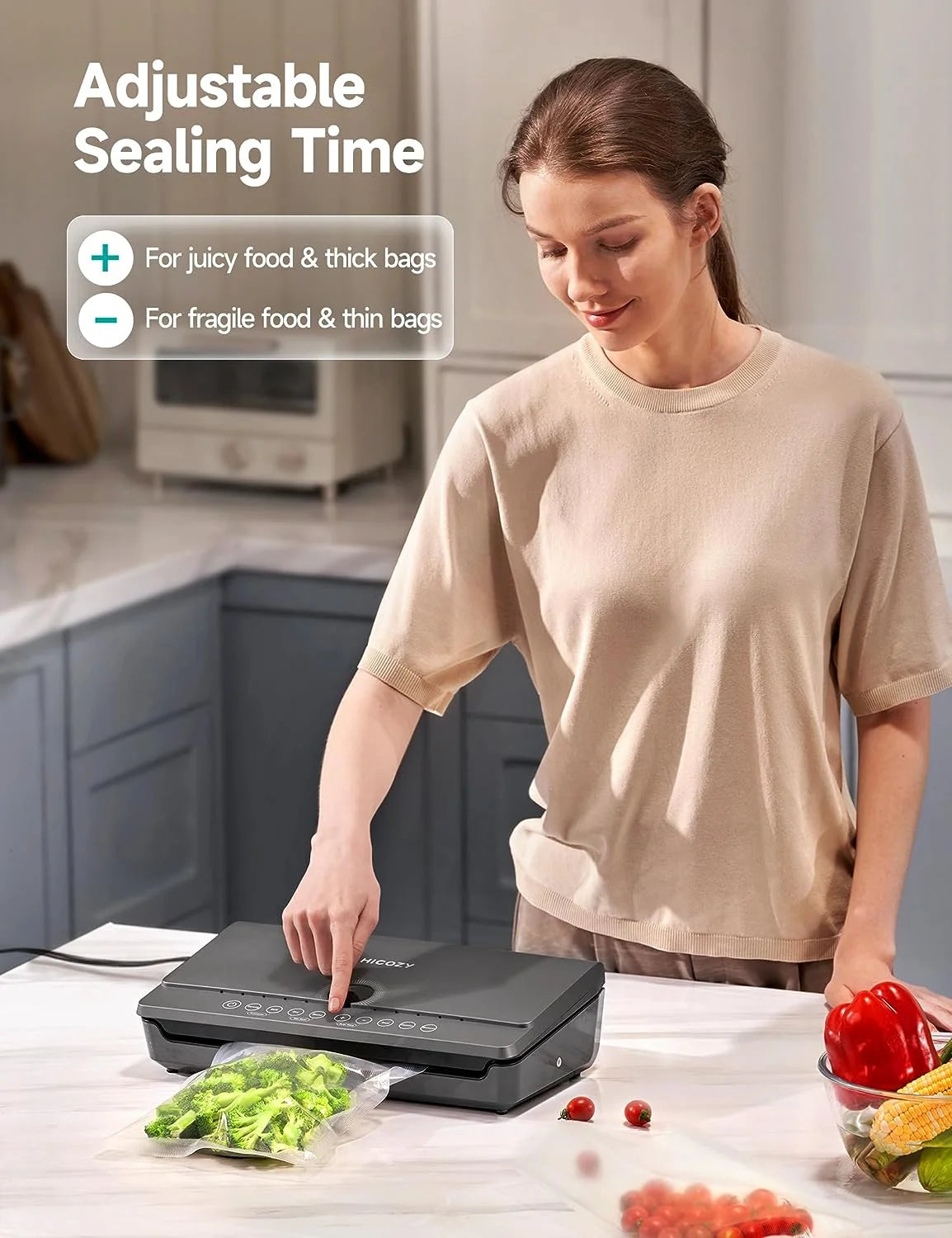 Food Vacuum Sealer with Built-In Cutter and Bpa-Free Roll & Bags, Automatic Air Sealing Dry & Moist Food Modes