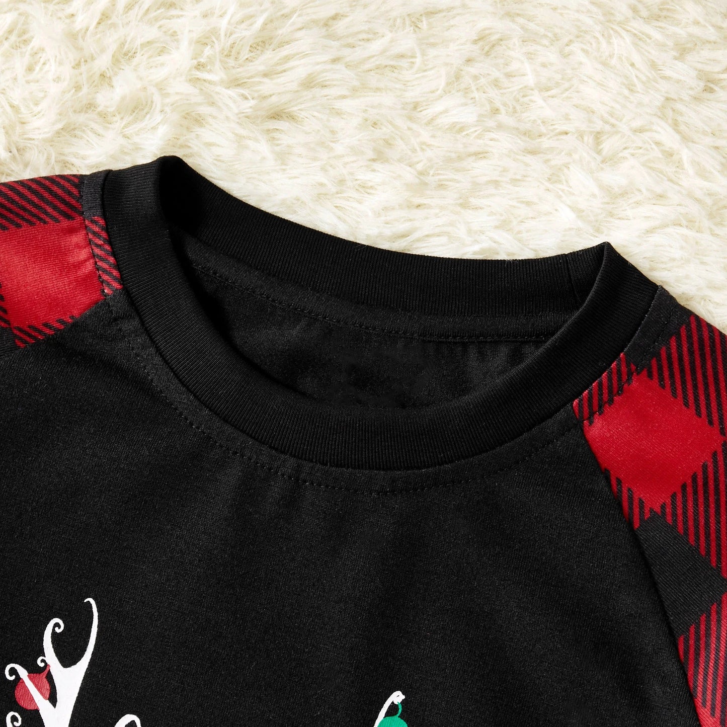 Merry Christmas Pajamas Letter Antler Print Plaid Splice Family Matching Pajamas Sets for Men, Red Plaid, L