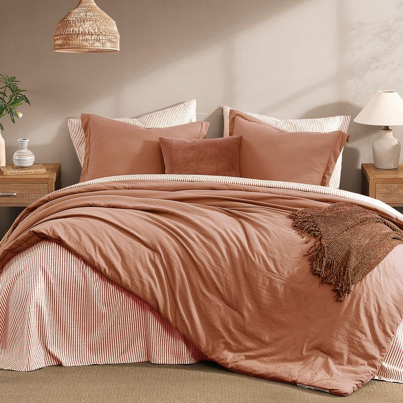 Melex Home 7-Pieces Comforter Set, Modern Farmhouse Coastal Style Bedding, 1 Single-Stitch Comforter, 2 Pillowcases, 2 Shams, 1 Flat & 1 Fitted Sheet