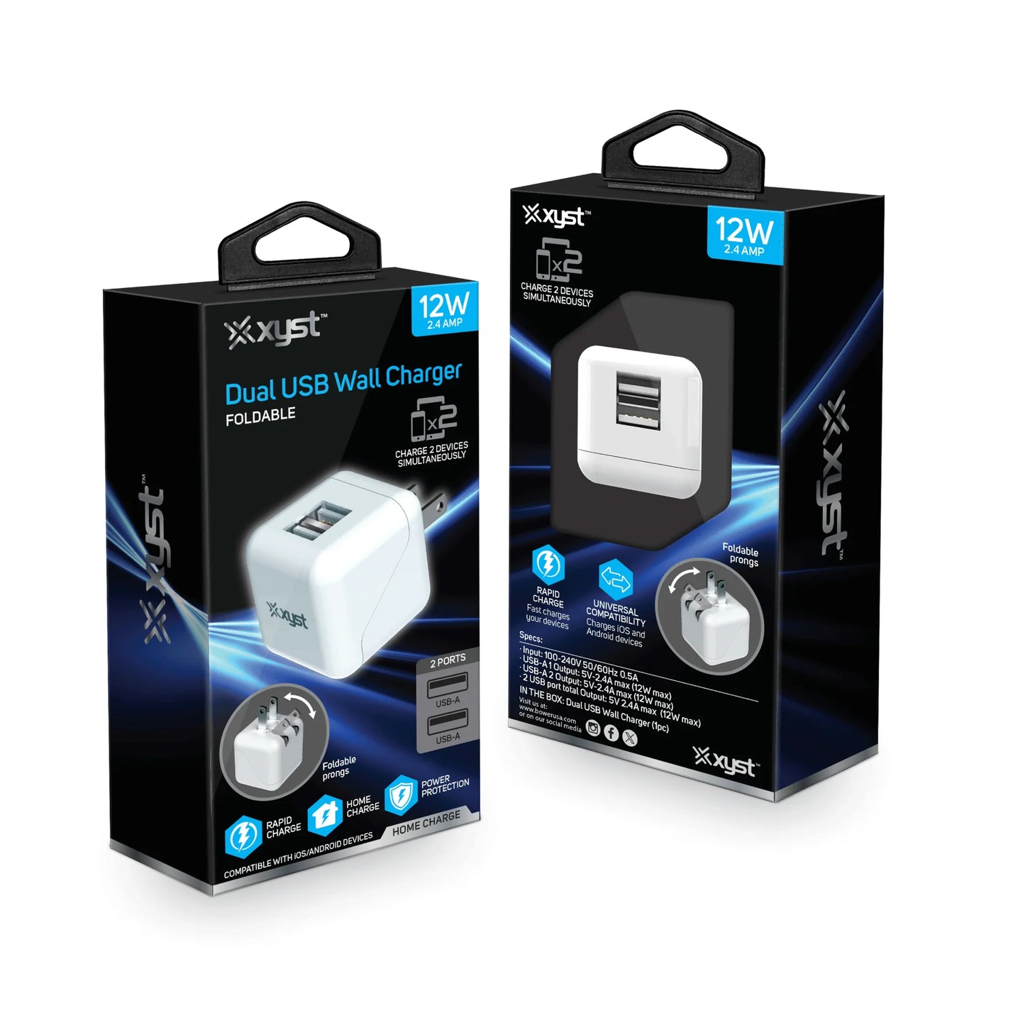 Xyst 2.4-Amp Dual USB Foldable Wall Charger