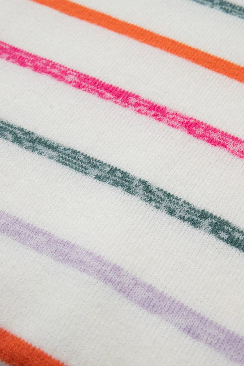Colorful Striped Ribbed Trim round Neck Sweater