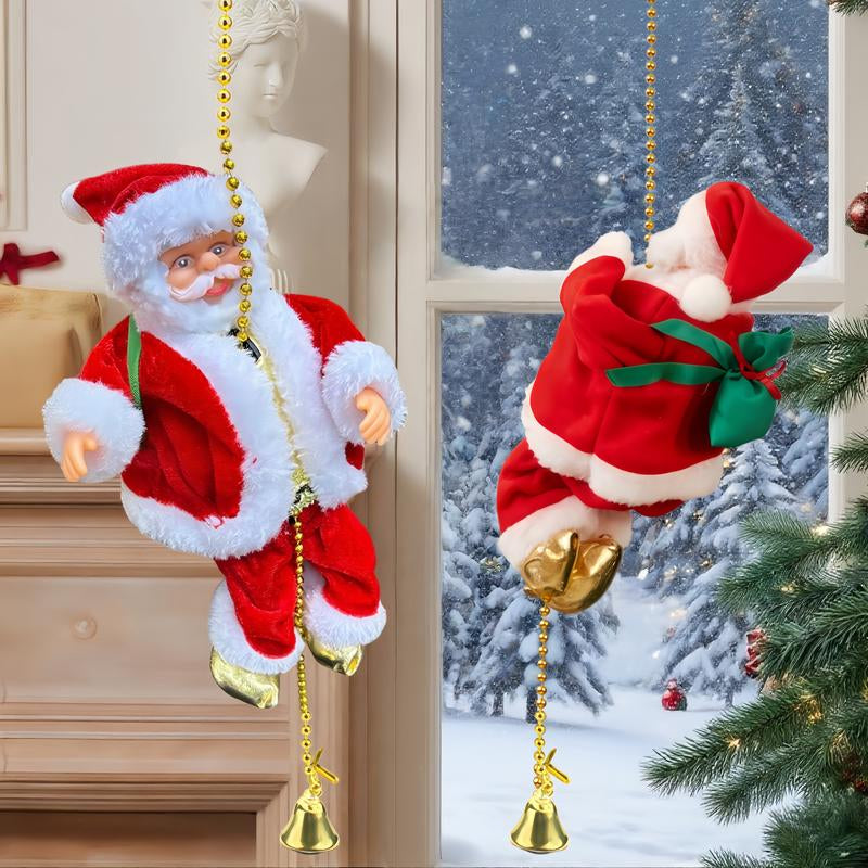 Classic Climbing Beads Santa Claus, Christmas Decorations, Battery Operated, Plastic Holiday Hanging Decorations, Batteries Provide Your Own, Suitable for Home, Kitchen, Mantelpiece, Window, Party Supplies.