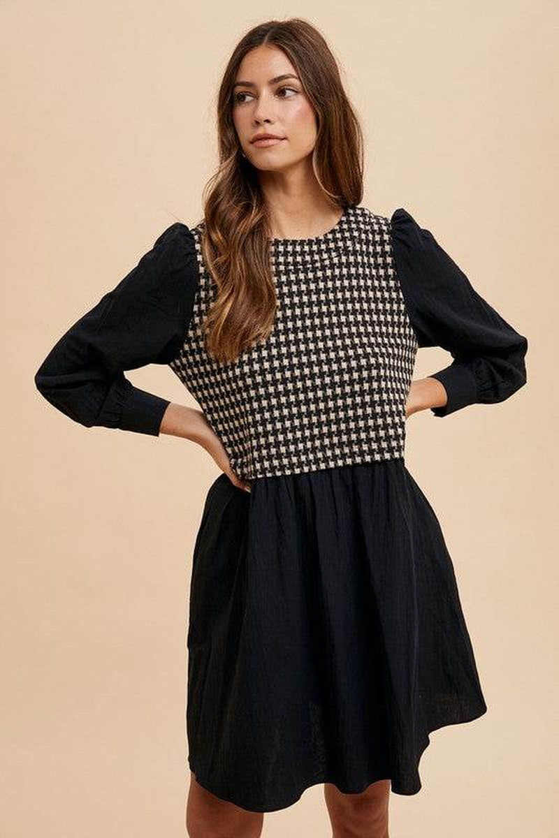 Annie Wear Tie Back Plaid round Neck Mini Dress