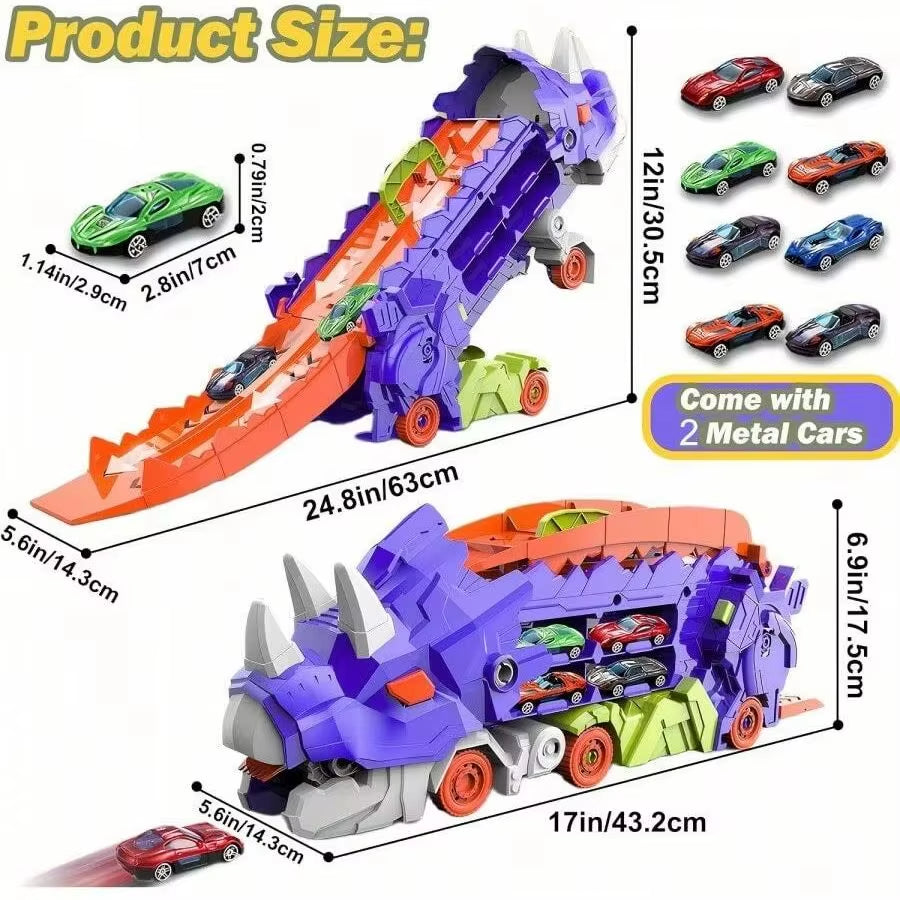 New Product Folding Dinosaur Transporter Car Toys Competitive Game Roll to Eat & Store Die-Cast Cars(Come With2 Metal Cars)