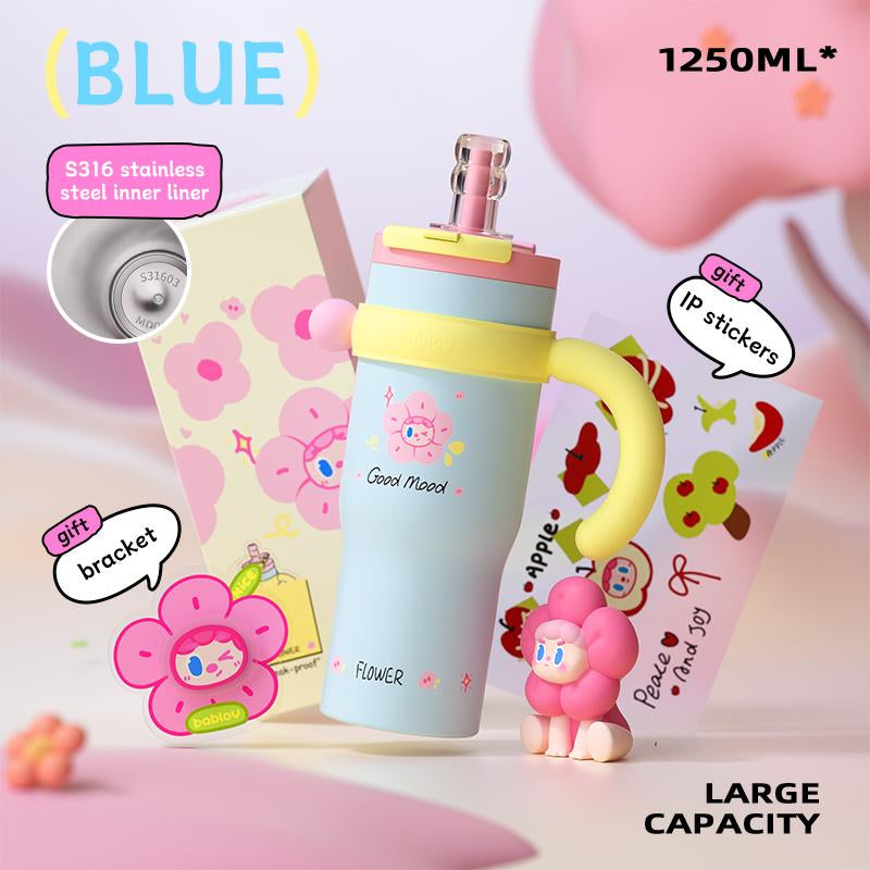 Bablov 42Oz 316L Stainless Steel Cartoon Pattern Water Cup with Handle---Leak-Proof Thermos Cup, Cute and Suitable for Children, Teenagers, and Adults