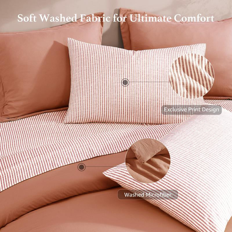 Melex Home 7-Pieces Comforter Set, Modern Farmhouse Coastal Style Bedding, 1 Single-Stitch Comforter, 2 Pillowcases, 2 Shams, 1 Flat & 1 Fitted Sheet
