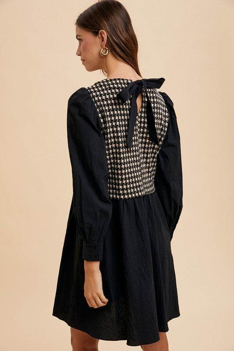Annie Wear Tie Back Plaid round Neck Mini Dress
