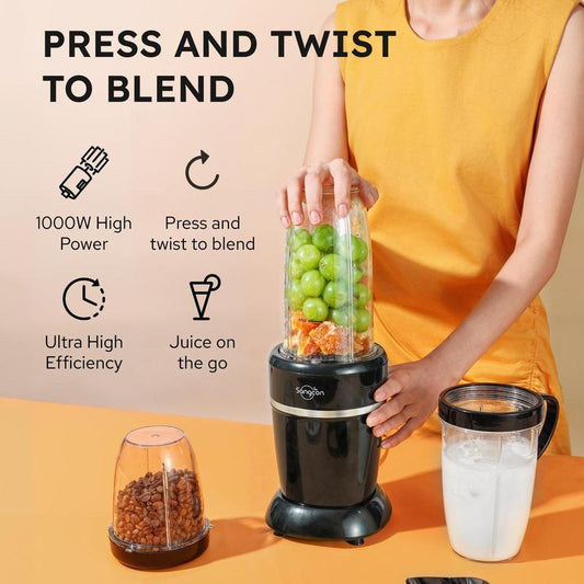 Sangcon 1000W Blender for Kitchen-Capacity Upgrade,With (3) Cups (2) Spoutcovers (1)Storage Cap (1)To-Go Cap, Portableblender for Shakes and Smoothies, Lcecrushing, Frozen Drinks, Spices