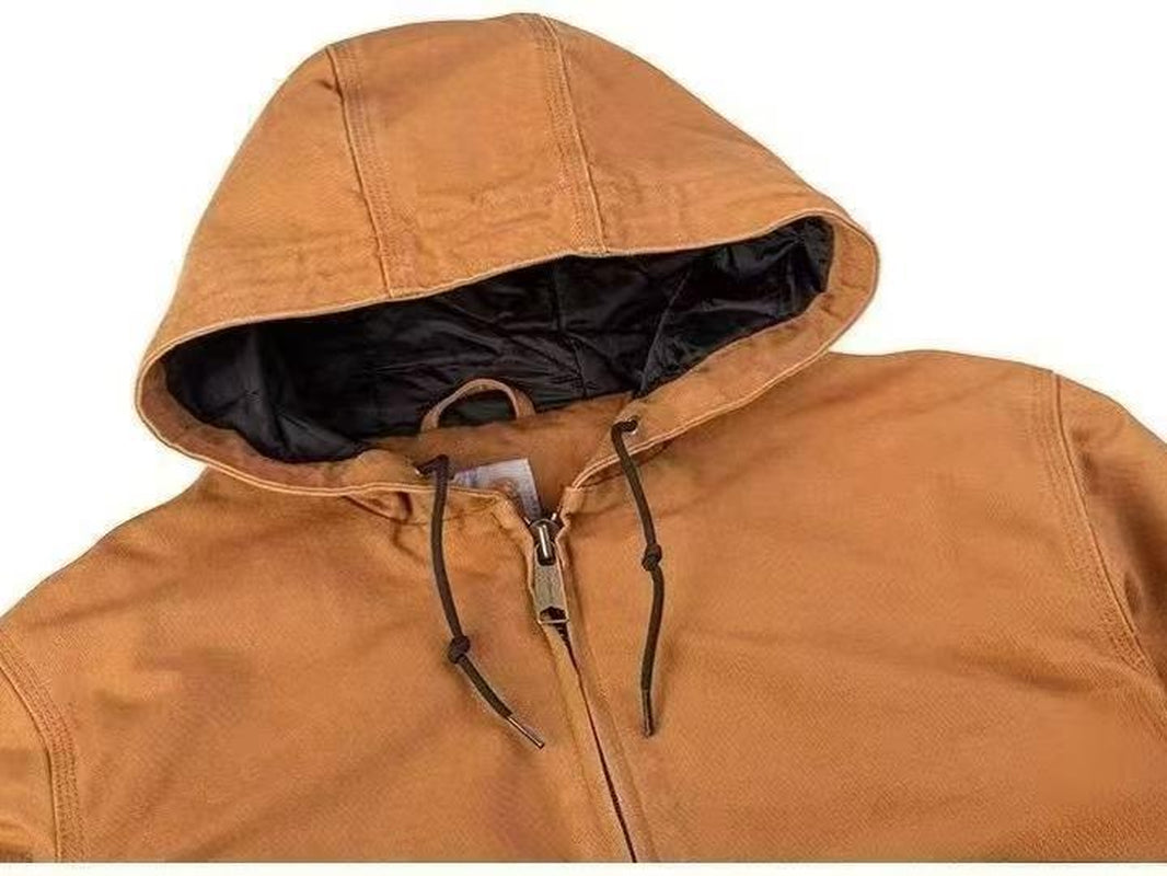 CARHARTT Medium Hooded Work Jacket for Men Brown Color Zip Front Design Practical Workwear with Hooded Feature & Easy Access Zip