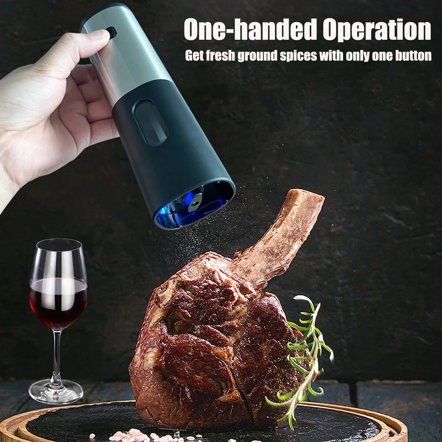 Rechargeable Electric Salt and Pepper Grinder Sets with Charging Base, Stainless Steel Pepper Grinder with Rechargeable Batteries, Salt Grinder with Adjustable Coarseness and LED Blue Light