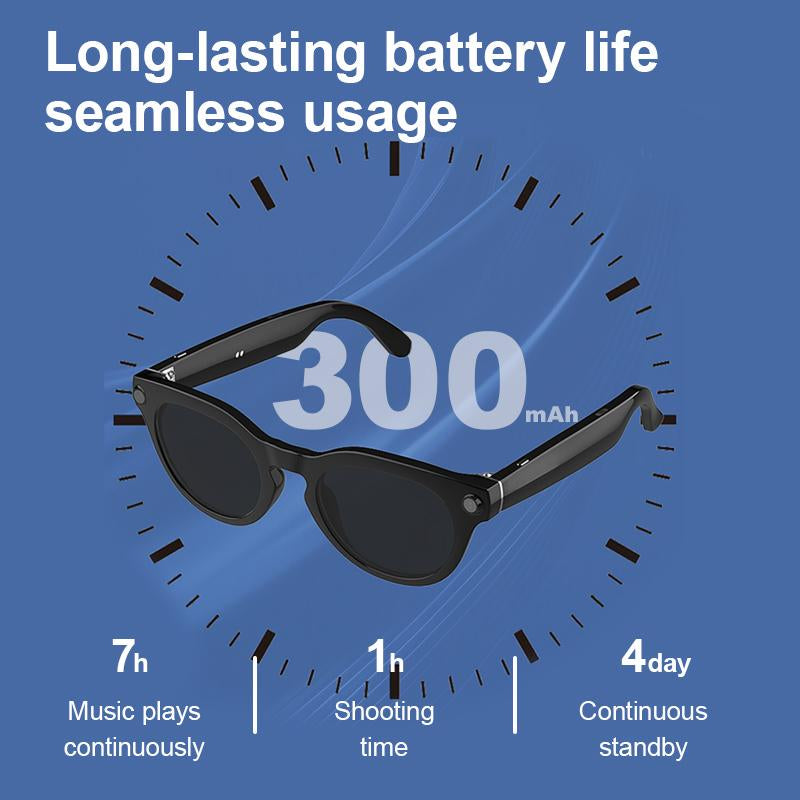 Smart Glasses with 8MP Camera, 1200P Video Recording Wearable Bluetooth Glasses, Lightweight Outdoor Sports Camera Sunglasses Supports Intelligent Image Recognition and Voice Assistant, Multifunctional Wireless Audio Eyewear Glasses Built-In Headphone