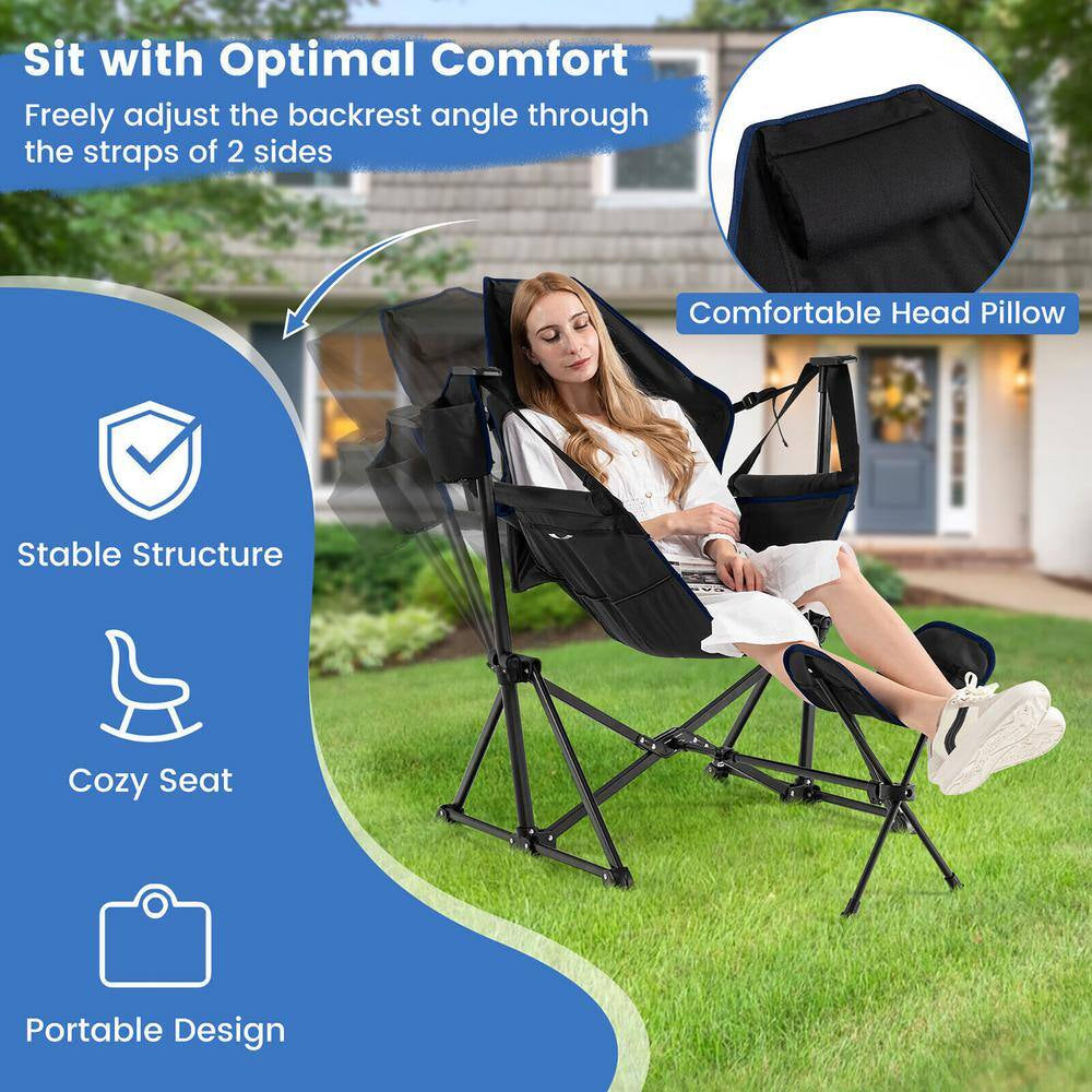 2-Piece Hammock Camping Chair with Retractable Footrest and Carrying Bag for Camping Black