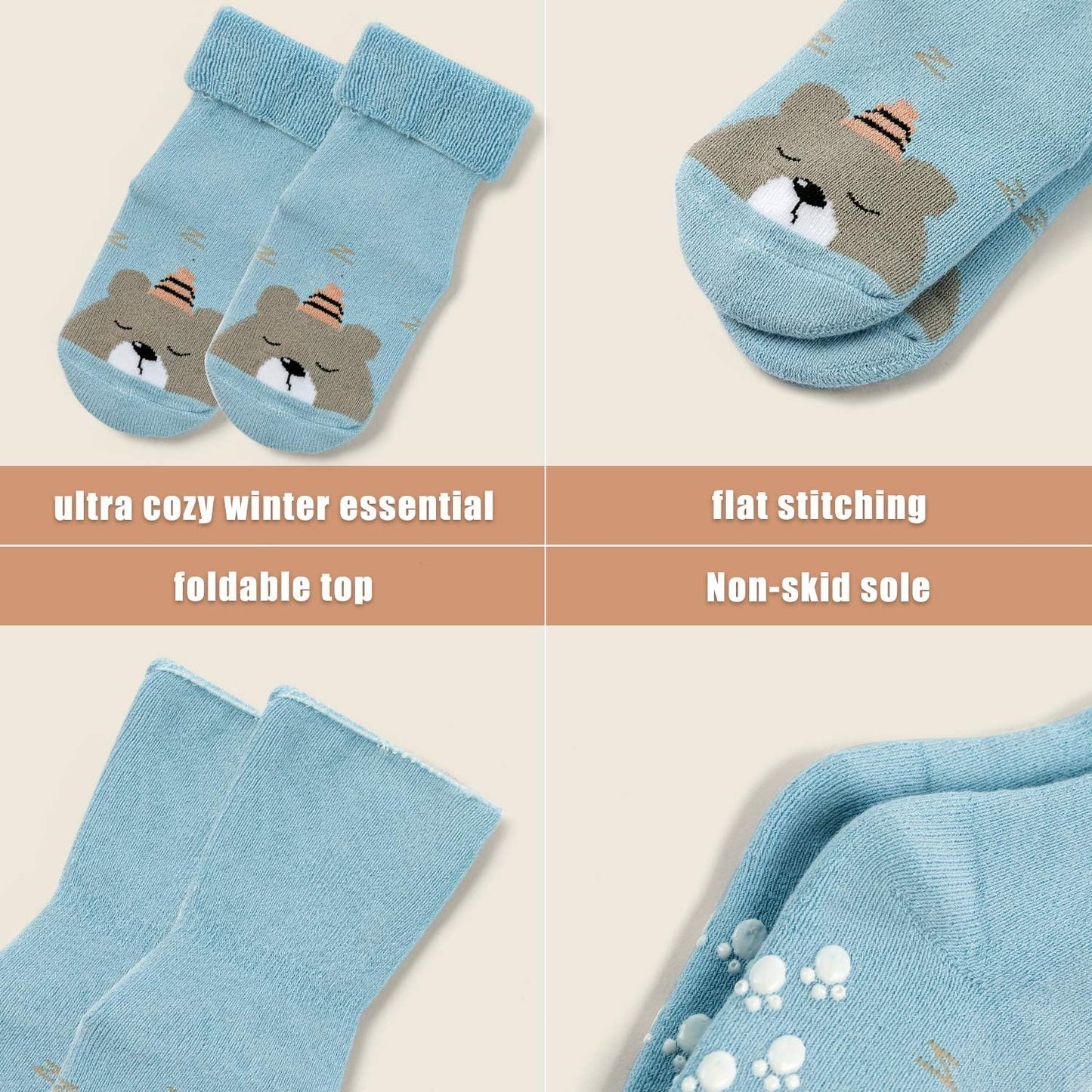 Baby Girl Winter Socks with Grips for Baby Warm Non Slip Socks Baby Boys Thick Terry Socks