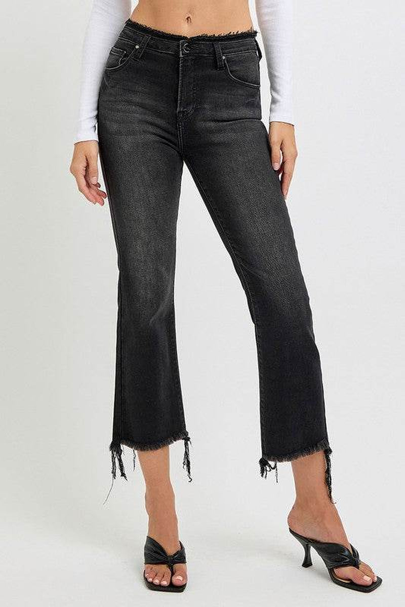 RISEN Full Size Raw Hem Cropped Flare Jeans plus Size