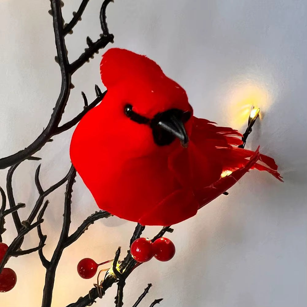 LED Retro Luminous Christmas Tree Lamp Festival Christmas Decoration with Red Fruit and Bird Decor for Tabletop