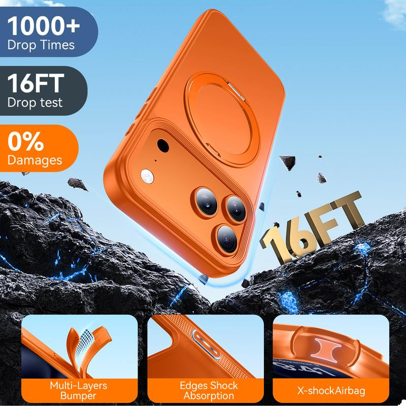 For Iphone 17 Pro Max Case with Stand,Fit for Magsafe,Military Drop Protection,Build in Magnetic Kickstand,Slim Phone Case for Iphone 17 Pro Max, 6.9",Matte Orange