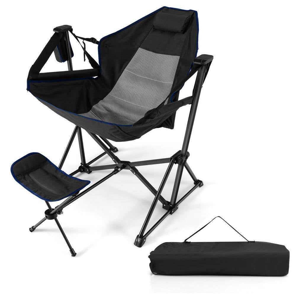 2-Piece Hammock Camping Chair with Retractable Footrest and Carrying Bag for Camping Black