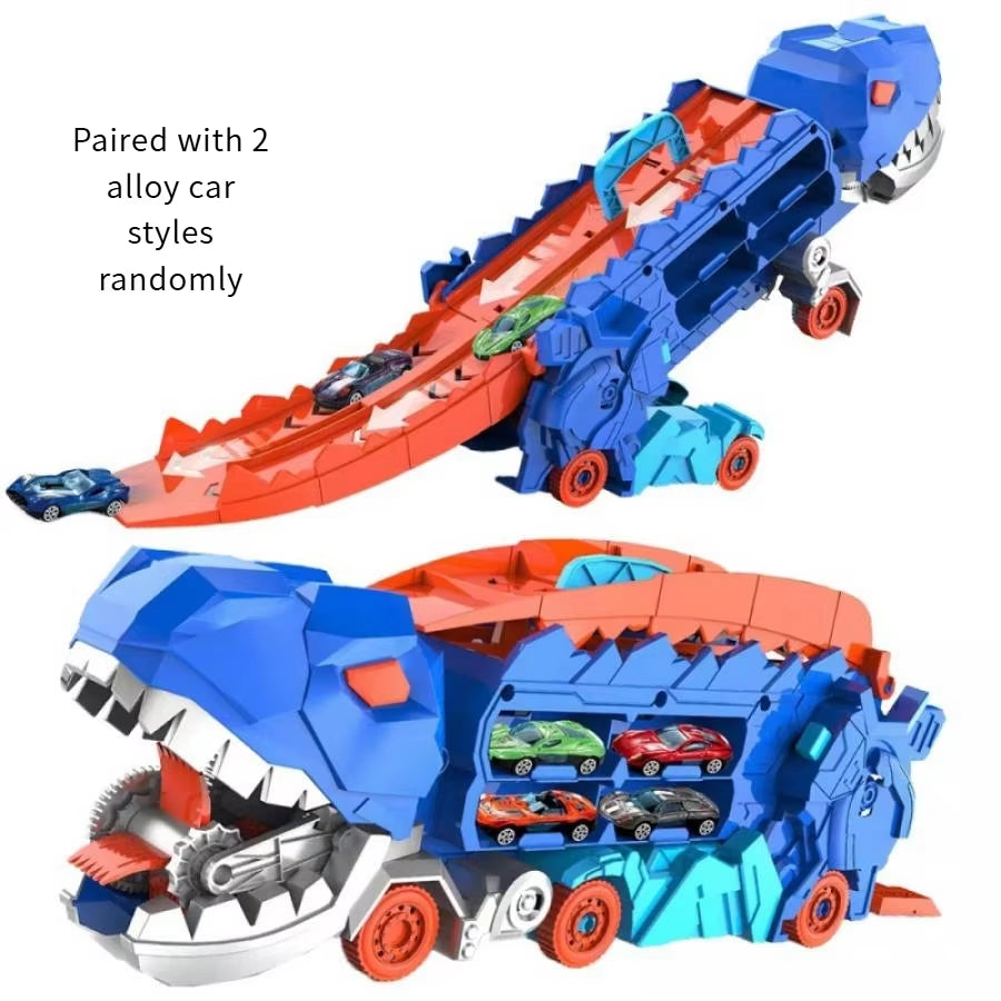 New Product Folding Dinosaur Transporter Car Toys Competitive Game Roll to Eat & Store Die-Cast Cars(Come With2 Metal Cars)