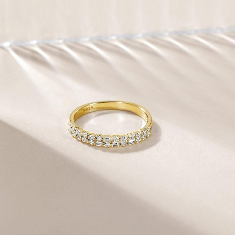 EAMTI 925 Sterling Silver Wedding Bands for Women Baguette round Cubic Zirconia Two-Row Eternity Band Stackable Engagement Rings