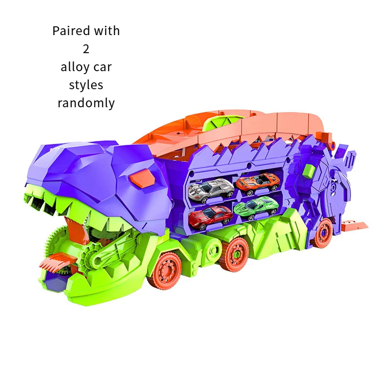 New Product Folding Dinosaur Transporter Car Toys Competitive Game Roll to Eat & Store Die-Cast Cars(Come With2 Metal Cars)