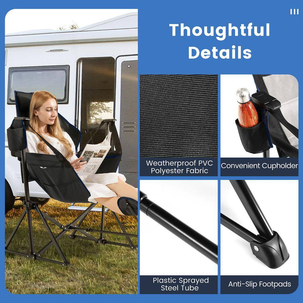 2-Piece Hammock Camping Chair with Retractable Footrest and Carrying Bag for Camping Black