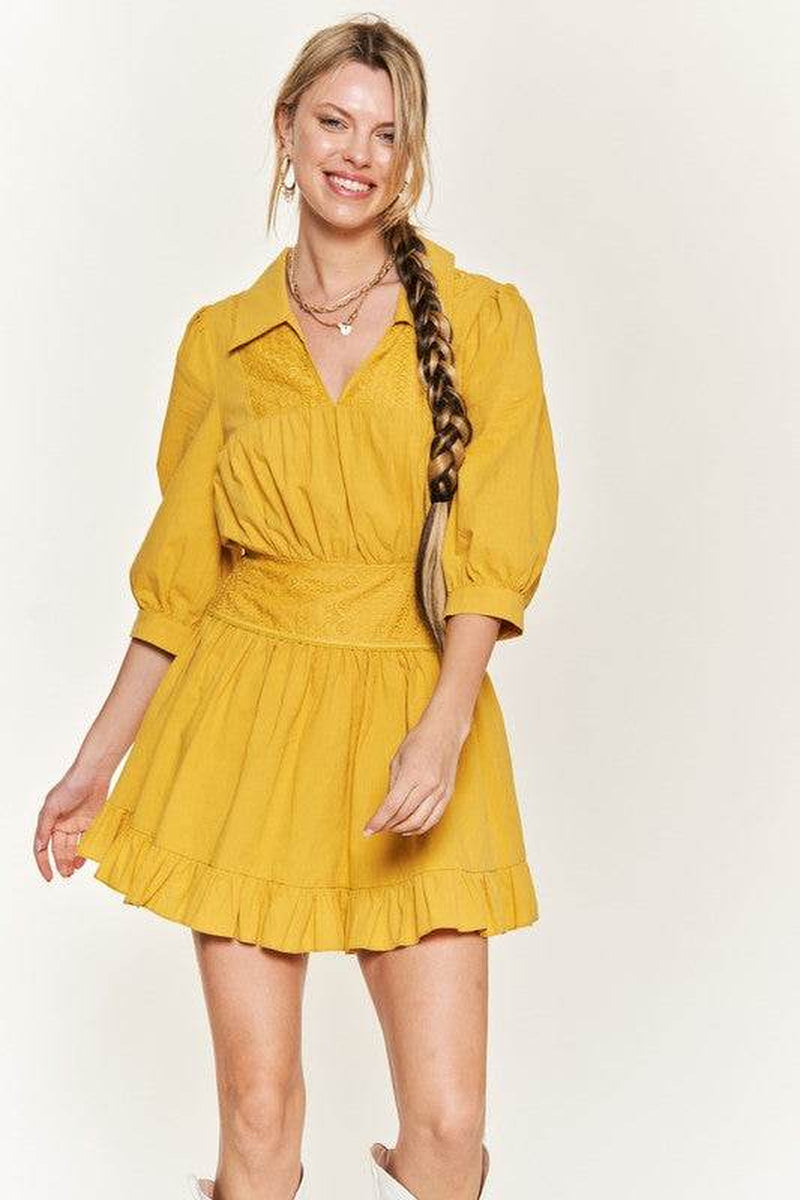 Eyelet Detail 3/4 Sleeve Short Dress JBJ1091