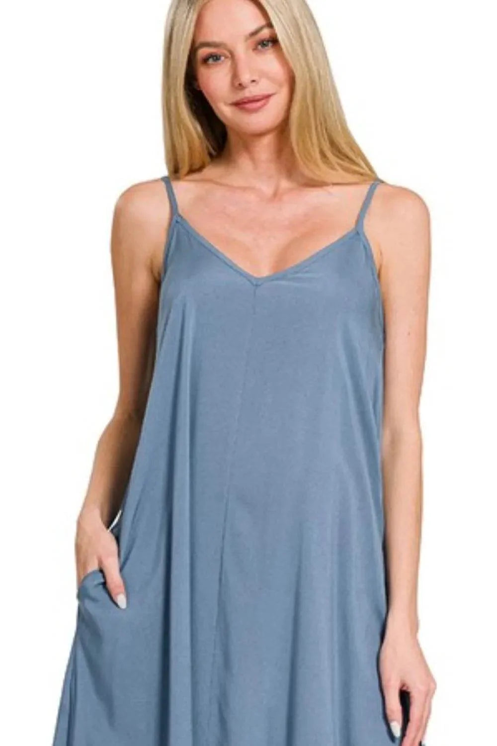 Zenana Woven Arc Hem Cami Dress with Flowy Pockets
