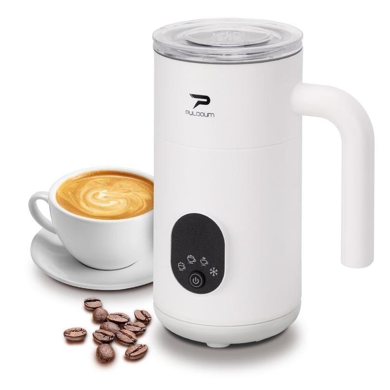 Puldoum Electric Milk Frother 30 Seconds Frothing 4-In-1 Automatic Warm & Cold Froth Maker for Coffee Latte Cappuccino Macchiato Hot Chocolate 11.8Oz 350Ml