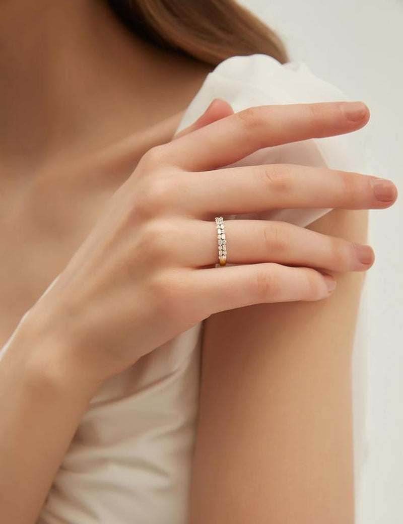 EAMTI 925 Sterling Silver Wedding Bands for Women Baguette round Cubic Zirconia Two-Row Eternity Band Stackable Engagement Rings