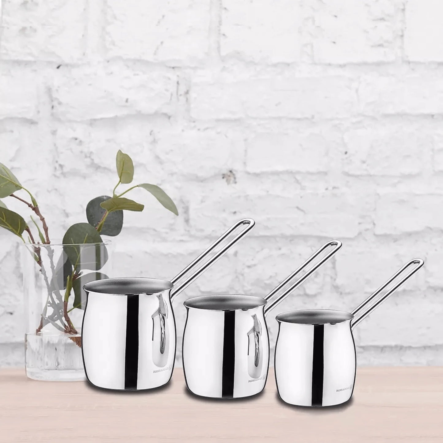 Korkmaz Tombik 3 Piece Stainless Steel Turkish Coffee Pot Set
