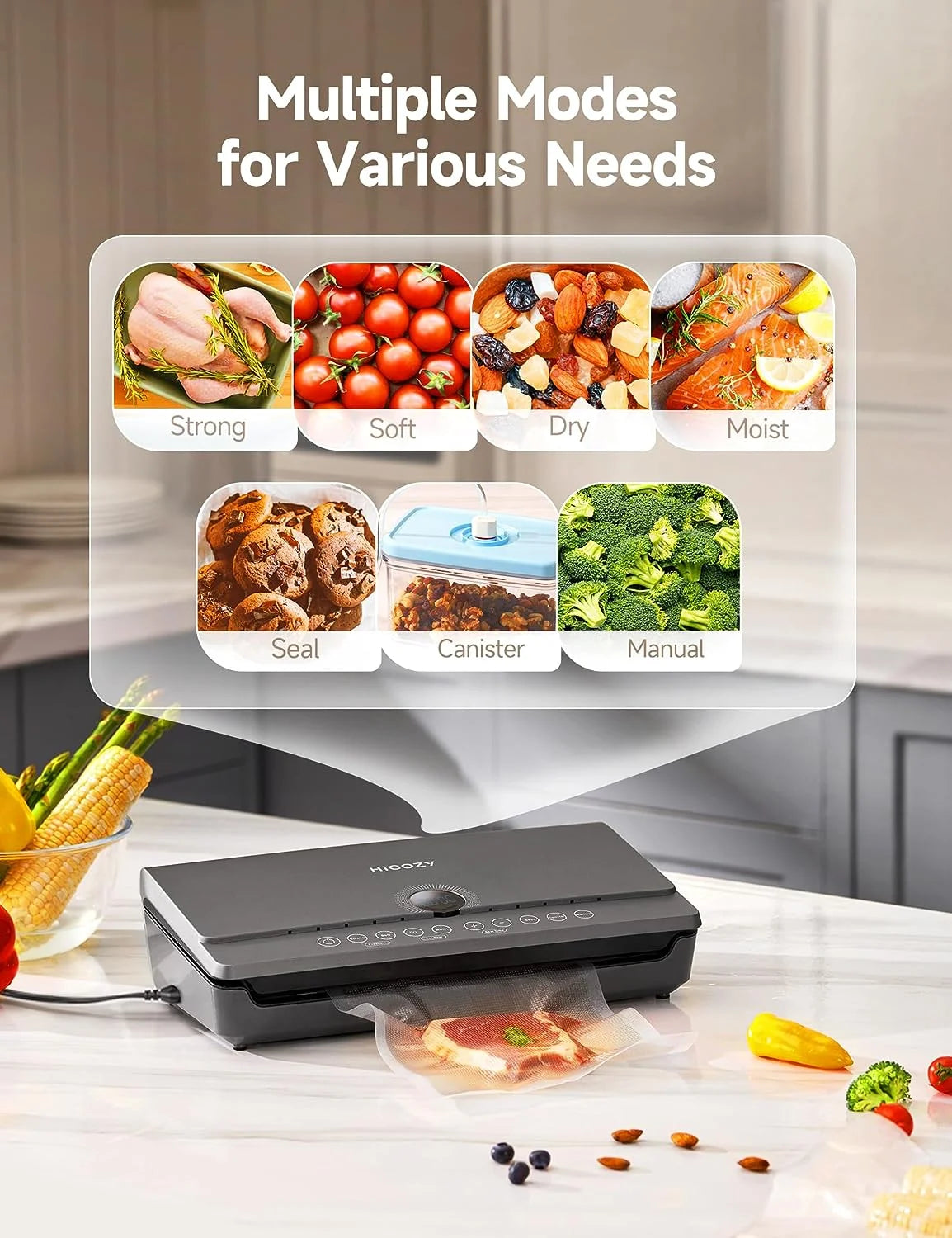 Food Vacuum Sealer with Built-In Cutter and Bpa-Free Roll & Bags, Automatic Air Sealing Dry & Moist Food Modes