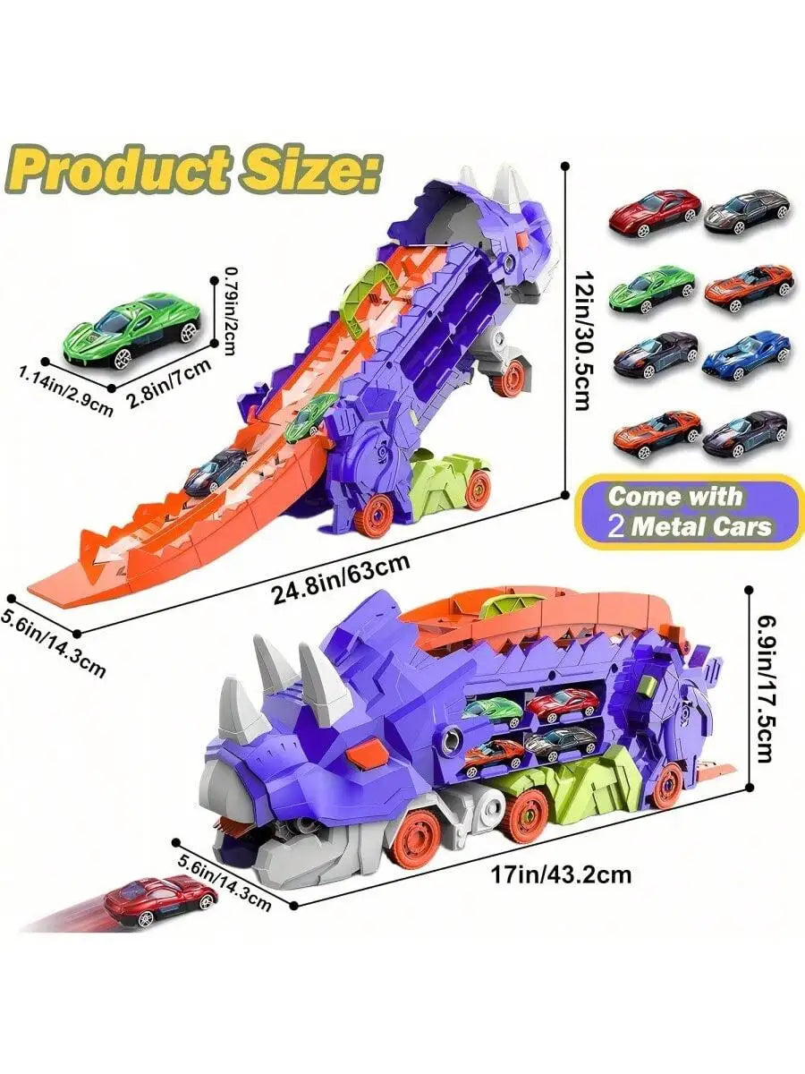 New Product Folding Dinosaur Transporter Car Toys Competitive Game Roll to Eat & Store Die-Cast Cars(Come With2 Metal Cars)