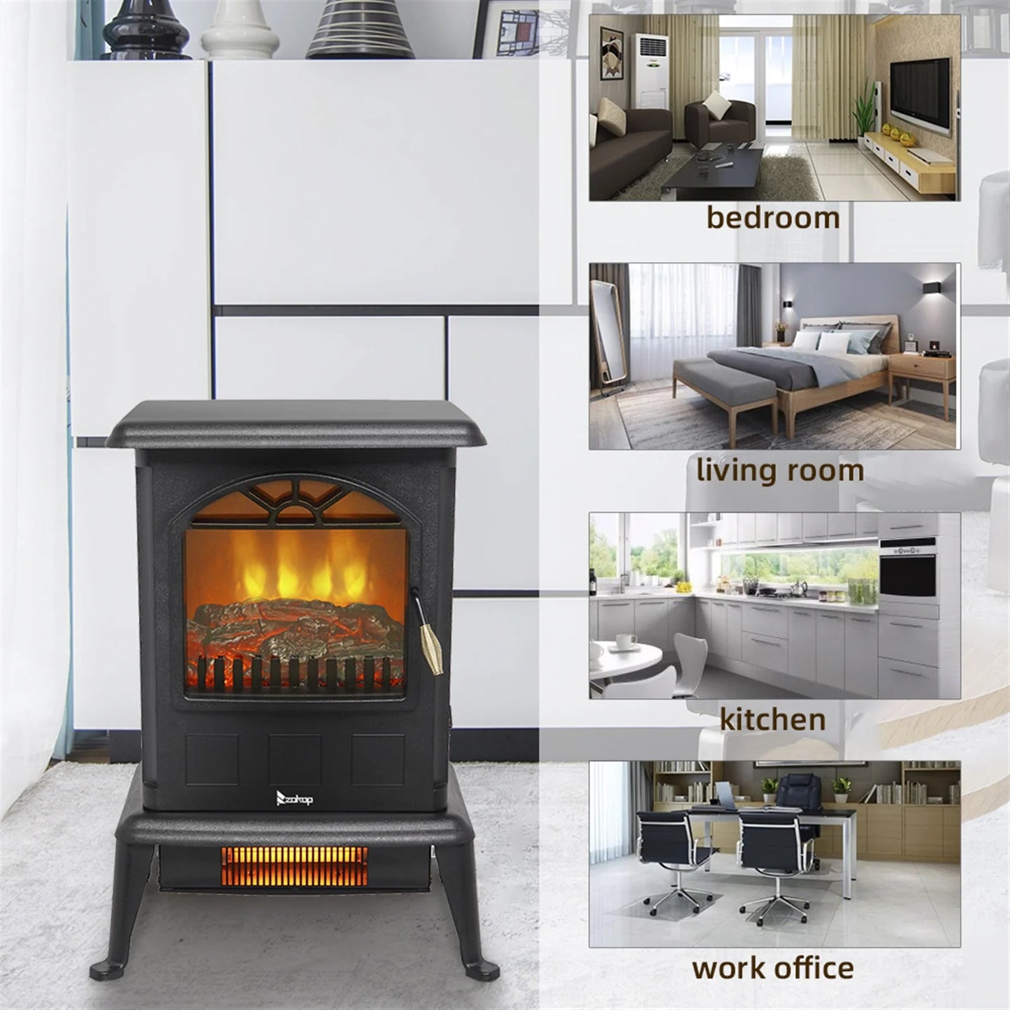HT1108 1500W Vertical Fireplace Machine Artificial Log Single Hue 2 Quartz Rods Dark