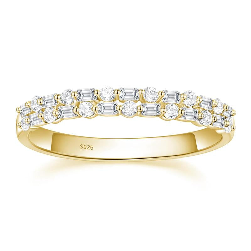 EAMTI 925 Sterling Silver Wedding Bands for Women Baguette round Cubic Zirconia Two-Row Eternity Band Stackable Engagement Rings