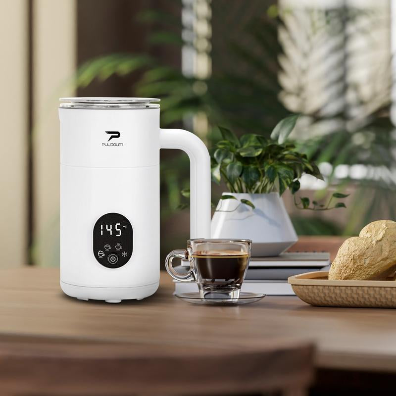 Puldoum Electric Milk Frother 30 Seconds Frothing 4-In-1 Automatic Warm & Cold Froth Maker for Coffee Latte Cappuccino Macchiato Hot Chocolate 11.8Oz 350Ml