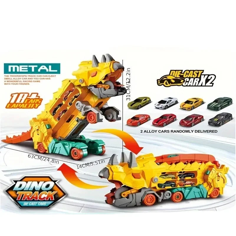 New Product Folding Dinosaur Transporter Car Toys Competitive Game Roll to Eat & Store Die-Cast Cars(Come With2 Metal Cars)