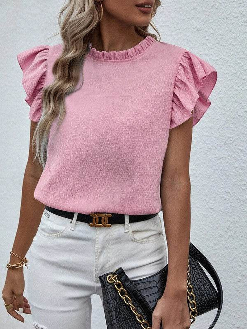 Mock Neck Ruffle Sleeve Blouse