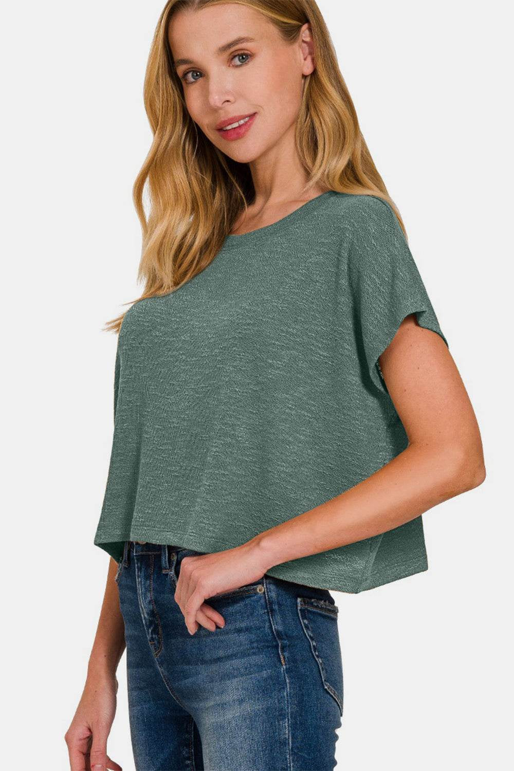Zenana round Neck Short Sleeve Crop T-Shirt