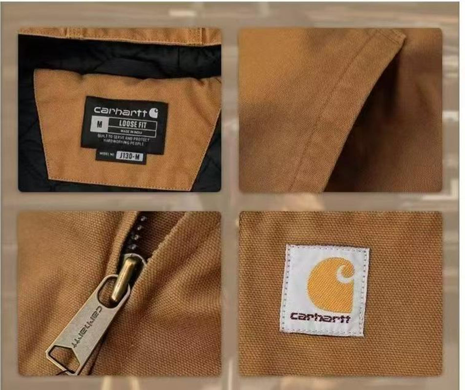 CARHARTT Medium Hooded Work Jacket for Men Brown Color Zip Front Design Practical Workwear with Hooded Feature & Easy Access Zip