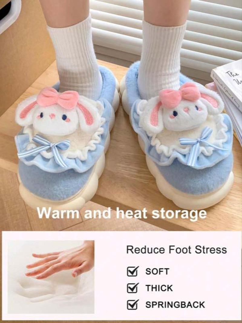 Women'S Thick Sole Plush Slippers for Home Use, Cute Cartoon Rabbit Design, Warm Non-Slip Winter Footwear, Cozy House Slippers