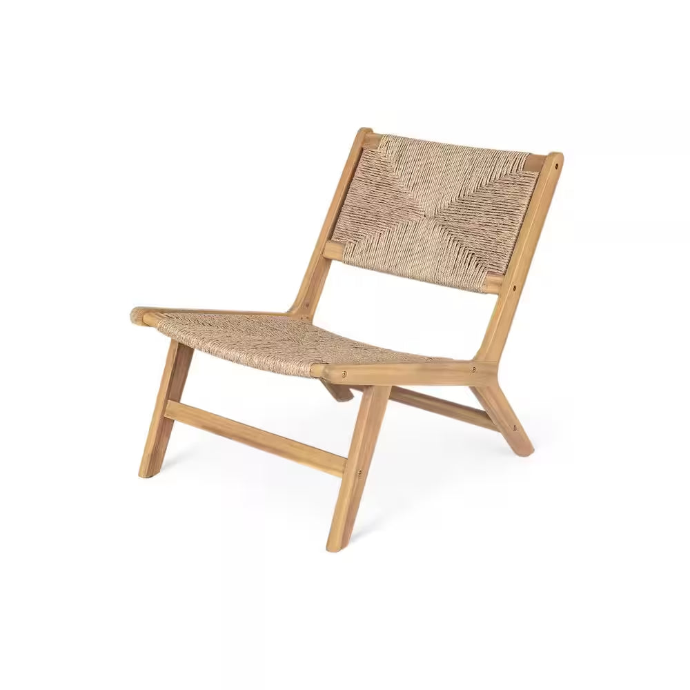 Angelo PE Wicker and Solid Wood Outdoor Patio Lounge Chair, Light Teak, Set of 2