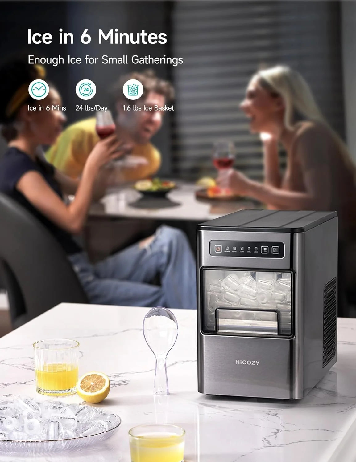 Ice Maker Portable Countertop, Ice Machine Countertop Ice in 6 Mins, 24 Lbs/Day, Icemaker with Ice Scoop, for Gifts