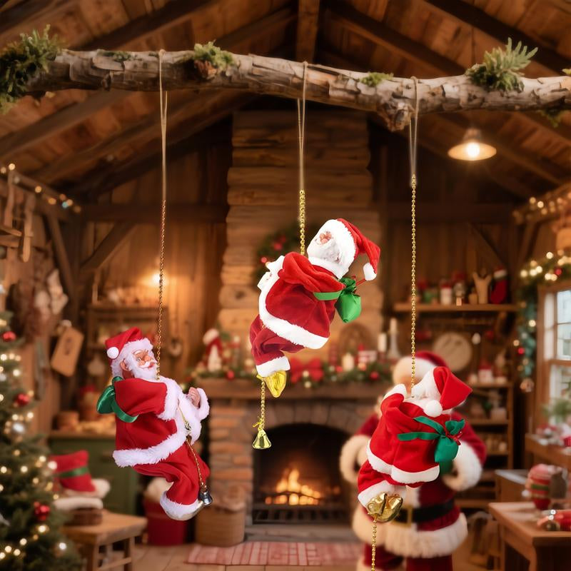 Classic Climbing Beads Santa Claus, Christmas Decorations, Battery Operated, Plastic Holiday Hanging Decorations, Batteries Provide Your Own, Suitable for Home, Kitchen, Mantelpiece, Window, Party Supplies.