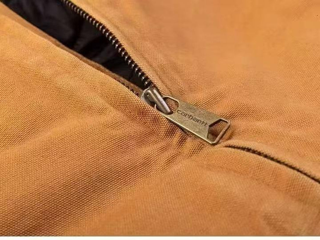 CARHARTT Medium Hooded Work Jacket for Men Brown Color Zip Front Design Practical Workwear with Hooded Feature & Easy Access Zip