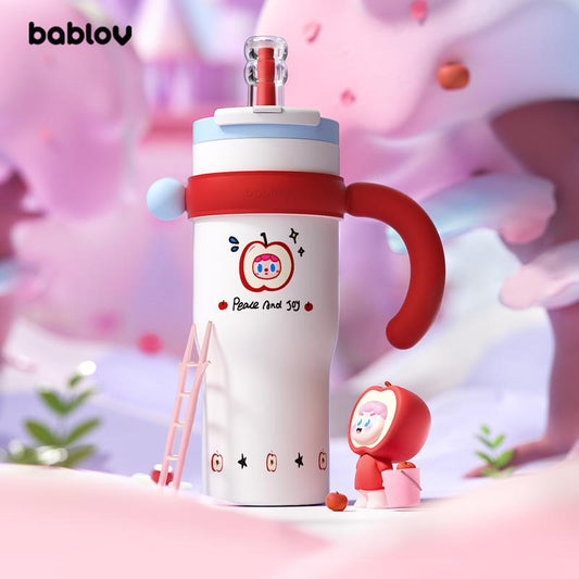 Bablov 42Oz 316L Stainless Steel Cartoon Pattern Water Cup with Handle---Leak-Proof Thermos Cup, Cute and Suitable for Children, Teenagers, and Adults
