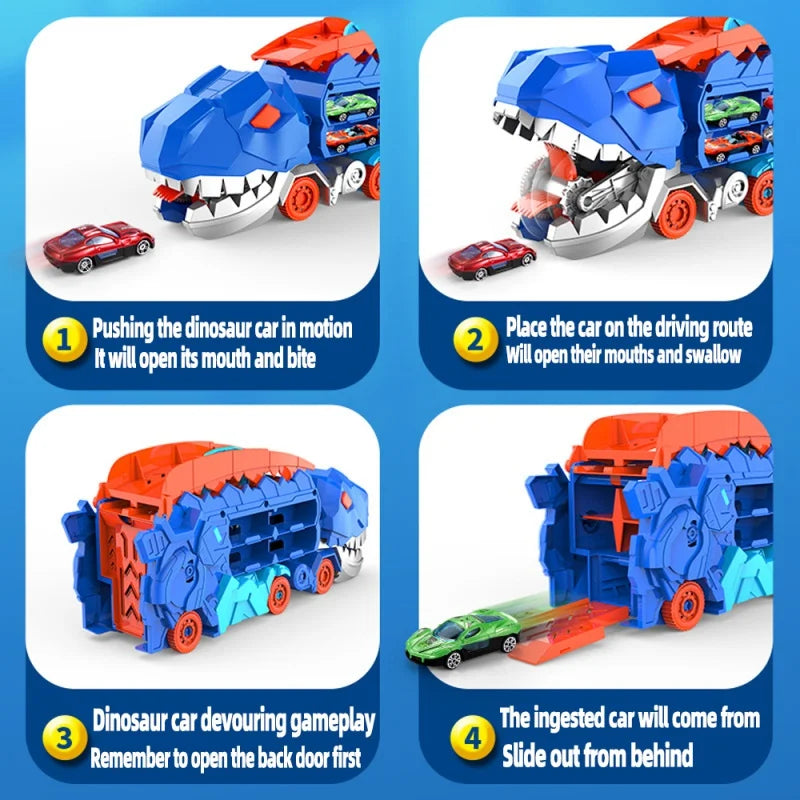 New Product Folding Dinosaur Transporter Car Toys Competitive Game Roll to Eat & Store Die-Cast Cars(Come With2 Metal Cars)