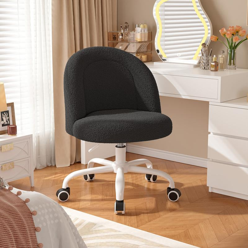 【Star Furniture】Raybee Vanity Swivel Chair with Backrest, Ultra-Plush Fleece, Silent Wheels, Height Adjustable Reading Chair Cute Armless Velvet Office Chairs for Makeup Room, Bedroom & Home Furniture